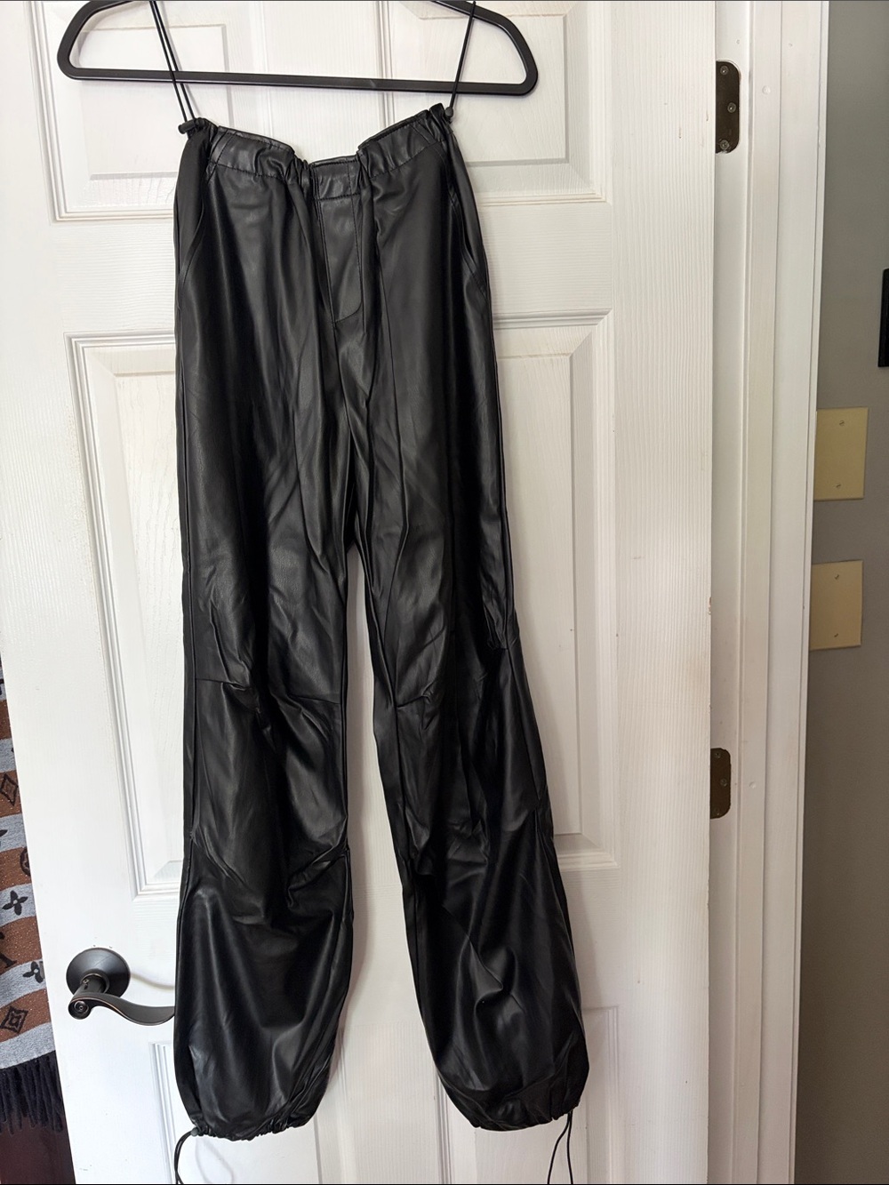 Love Tree Black Faux Leather Track Joggers